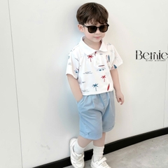  Set bộ polo tay ngắn cho bé trai họa tiết biển xanh kèm quần short size 1 đến 7 tuổi BERNIE T1124B58