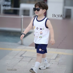 Set bộ ba lỗ cho bé trai áo thun ba lỗ in họa tiết kèm quần thun cotton 4 chiều 1 đến 7 tuổi BERNIE T0225B29