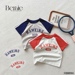 Set bộ tay ngắn thể thao áo raplang họa tiết Hawkins kèm quần short cho bé trai bé gái size 1 đến 7 tuổi BERNIE P0225B14