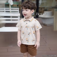 Set bộ polo cho bé trai màu nâu họa tiết cây dừa in tràn kèm quần short đùi kaki 1 đến 7 tuổi BERNIE H1124B14