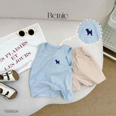 Áo thun áo ba lỗ cho bé trai thun cotton bozip thêu cún dễ thương size 1 đến 7 tuổi BERNIE T0225A24