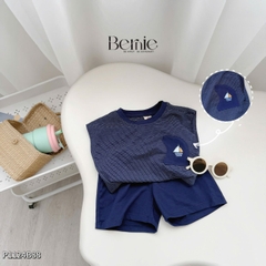 Set bộ tanktop kẻ ngang cho bé trai áo thun túi cách điệu kèm quần short 9 đến 25kg BERNIE P1124B88