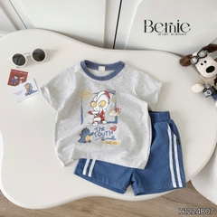  Set bộ cộc tay siêu nhân điện quang áo thun cotton và quần short denim bé trai 1 đến 7 tuổi BERNIE H1224B07