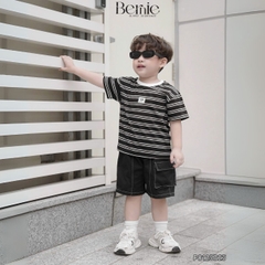 Đồ bộ cộc họa tiết kẻ ngang kèm quần kaki túi hộp cho bé trai size từ 9đến 24kg BERNIE KIDS P0125B23