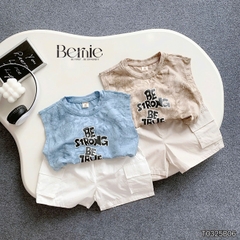 Set bộ tanktop cho bé trai áo thun họa tiết loang in chữ kèm quần short kaki size 9 đến 28kg BERNIE T0325B06