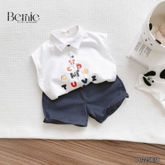 Set bộ tanktop cho bé trai áo sơ mi tanktop họa tiết hình in và chữ cute kèm quần short jean 9kg đến 28kg BERNIE P0225B30