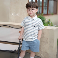 Set bộ polo thêu khủng long bé trai áo thun polo họa tiết thêu khủng long và quần short jean mềm 1 đến 7 tuổi BERNIE H0425B47