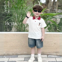 Set bộ polo kèm quần jean cho bé trai áo thun polo họa tiết thêu mickey và quần short jean mềm 1 đến 7 tuổi BERNIE T0425B65