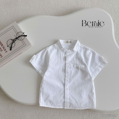 Áo sơ mi trắng ngắn tay cổ trụ, cổ tàu cho bé trai size 1 tuổi tới 7 tuổi Bernie T0625A26