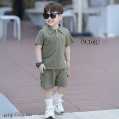 Set bộ polo thun cotton cho bé trai áo thun tay ngắn đính tag logo kèm quần short size 1 đến 7 tuổi BERNIE H0225B35