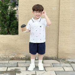 Set bộ polo bé trai tay ngắn cổ bo dệt họa tiết thêu cún kèm quần short kaki sz 9 tới 28kg BERNIE T0525B09