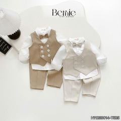 Set bộ vest gi lê bé trai 4 chi tiết áo sơ mi tay dài màu trắng phối gi le rời và quần dài kèm nơ cổ 1 đến 7 tuổi BERNIE H1123B014 - T525