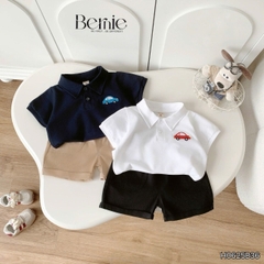 Set bộ polo tay ngắn cho bé trai họa tiết thêu ô tô kèm quần short kaki size 9 tới 25kg BERNIE H0625B36