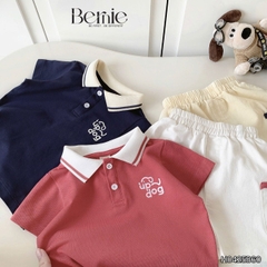 Set bộ polo tay ngắn cho bé trai áo thun polo họa tiết thêu cún và quần short kaki 9 tới 28kg BERNIE H0425B60