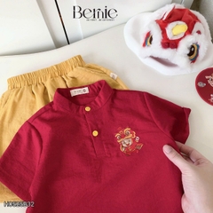 Set bộ sơ mi cổ trụ chất đũi cộc tay cho bé trai họa tiết mua Lân trung thu và Tết size 9 tới 28kg BERNIE H0525B32