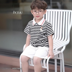 Set bộ polo kẻ đen phối màu thêu cún kèm quần short kaki cho bé trai 1 đến 7 tuổi BERNIE H0625B02