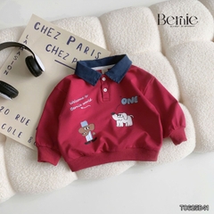 Set bộ polo tay dài áo polo đỏ họa tiết cún cho bé trai kèm quần jean dài size 1 đến 7 tuổi BERNIE T0625B41