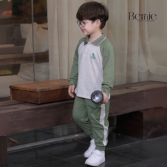 Set bộ polo tay dài raplang phối màu họa tiết thêu khủng long kèm quần dài cho bé trai size 1 đến 7 tuổi BERNIE H0425B59