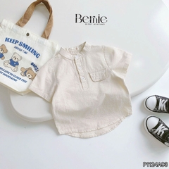 Áo sơ mi cổ trụ cho bé trai tay ngắn phối túi ngực nhiều màu size 9 tới 28kg BERNIE P1124A93