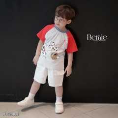 Set bộ tay ngắn raplang cho bé trai áo thun cotton họa tiết Happy Dog và quần short đùi kaki 1 đến 7 tuổi BERNIE H0625B01