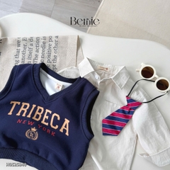 Set bộ gi lê 4 chi tiết áo sơ mi dài tay áo gi lê rời quần kaki kèm cà vạt size 1 đến 7 tuổi BERNIE H0525B40