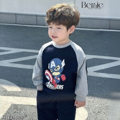 Set bộ dài cho bé trai tay áo raplang phối màu họa tiết siêu anh hùng kèm quần dài 1 đến 7 tuổi BERNIE H1124B08