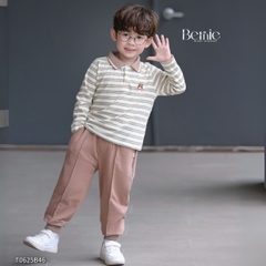 Set bộ polo tay dài kẻ ngang họa tiết thêu cáo nhỏ kèm quần dài cho bé trai size 1 đến 7 tuổi BERNIE T0625B46