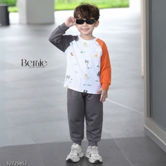 Set bộ thun cotton tay raplang dài phối màu cho bé trai họa tiết in tràn kèm quần dài 9 tới 28kg BERNIE T0725B52
