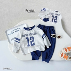 Set bộ thể thao tay dài cho bé trai tay áo phối màu họa tiết in chữ và số kèm quần dài size 9 tới 27kg BERNIE H0725B21