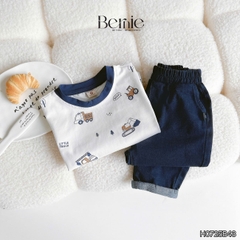 Set bộ thun cho bé trai tay dài áo thun họa tiết in trần xe cẩu kèm quần dài da cá size 9 tới 28kg BERNIE H0725B43