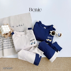 Set bộ thun cotton phối màu tay áo raplang dài cho bé trai họa tiết thêu Driver kèm quần dài 9 tới 28kg BERNIE H0725B67