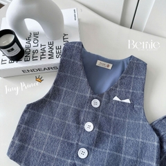  Set bộ vest gile công tử 4CT cho bé trai áo sơ mi tay ngắn phối gile kẻ kèm quần và cà vạt 1 đến 6 tuổi BERNIE T0825B06