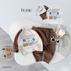 Set bộ thun cotton dài tay cho bé trai áo thun họa tiết hình in dễ thương kèm quần dài size 9 tới 28kg BERNIE H0725B70