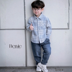 Set bộ bé trai áo sơ mi dài tay kẻ Coolboy kèm quần jean dài size 9 tới 28kg BERNIE H0725B79