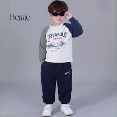 Quần dài quần nỉ da cá gấu bo chun họa tiết thêu chữ Yoo cho bé trai bé gái size 9 tới 25kg BERNIE T0925Q06