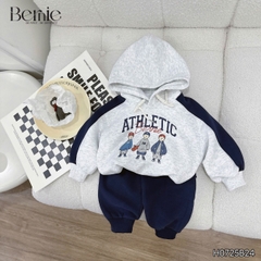 Set bộ nỉ 2 da tay dài áo hoodie phối màu kèm mũ họa tiết kèm quần dài đi chơi đi học 1 đến 7 tuổi BERNIE H0725B24