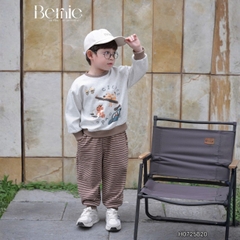 Set bộ nỉ dài tay họa tiết hoạt hình Clever kèm quần dài kẻ ngang cho bé trai size 9 tới 28kg BERNIE H0725B20