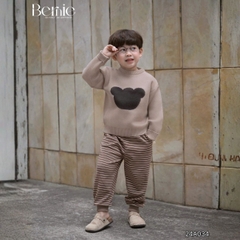 Áo len dài tay thêu phối màu hình mặt gấu dễ thương cho bé trai bé gái 1 đến 7 tuổi BERNIE 24A034