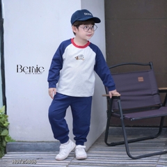 Set bộ thun dài tay áo raplang phối màu họa tiết thêu cún hello kèm quần dài size 9 tới 28kg BERNIE H0725B68