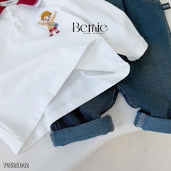 Set bộ polo tay dài áo polo cổ dệt họa tiết cậu bé kèm quần jean dài cho bé trai size 1 đến 7 tuổi BERNIE T0825B02