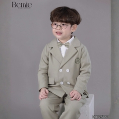  Set vest chéo 4 khuy công tử kèm nơ thêu huy hiệu cho bé trai 1 đến 7 tuổi BERNIE H0725B83