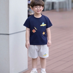 Set bộ cotton planet vũ trụ  rực rỡ sắc màu cho bé trai áo thun cotton họa tiết khám phá vũ trụ và quần short đùi 1 đến 7 tuổi BERNIE T1025B24Đ
