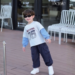 Set bộ bé trai áo thun cotton tay dài phối màu họa tiết Bothing kèm quần gió dài size 12 tới 28kg BERNIE T0925B45Đ