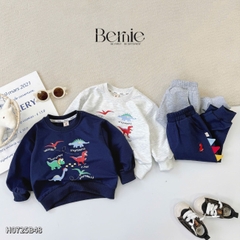Set bộ Tiny Dino thun da cá dài tay phối màu họa tiết khủng long kèm quần dài size 9 tới 28kg BERNIE H0725B48