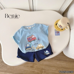 Set bộ tay ngắn họa tiết Car ô tô sắc màu cho bé trai áo thun cotton và quần short 1 đến 7 tuổi BERNIE T1025B23Đ
