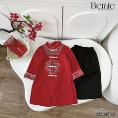 Set bộ áo dài bé trai kèm quần chất lụa phối họa tiết thêu gấm Phúc Lộc mặc Tết size 9 đến 25kg BERNIE H0925B22