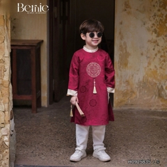 Set áo dài bé trai kèm quần chất lụa vân gỗ họa tiết thêu Hạc xuân mặc Tết size 9 đến 25kg BERNIE H0925B09