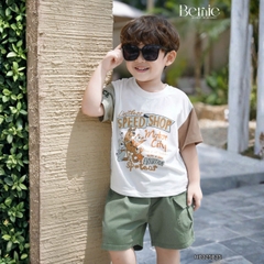 Set bộ tay ngắn phối màu họa tiết hoạt hình Motor City cho bé trai kèm quần short size 9 tới 28kg BERNIE H0325B35