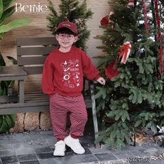 Set bộ nỉ dài tay màu đỏ họa tiết Happy Pup kèm quần dài kẻ ngang cho bé trai size 10 tới 27kg BERNIE H1025B46