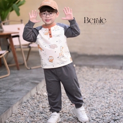 Set bộ dài tay raplang chất cotton họa tiết Happy Zoo kèm quần dài size 10 tới 27kg BERNIE H1025B48
